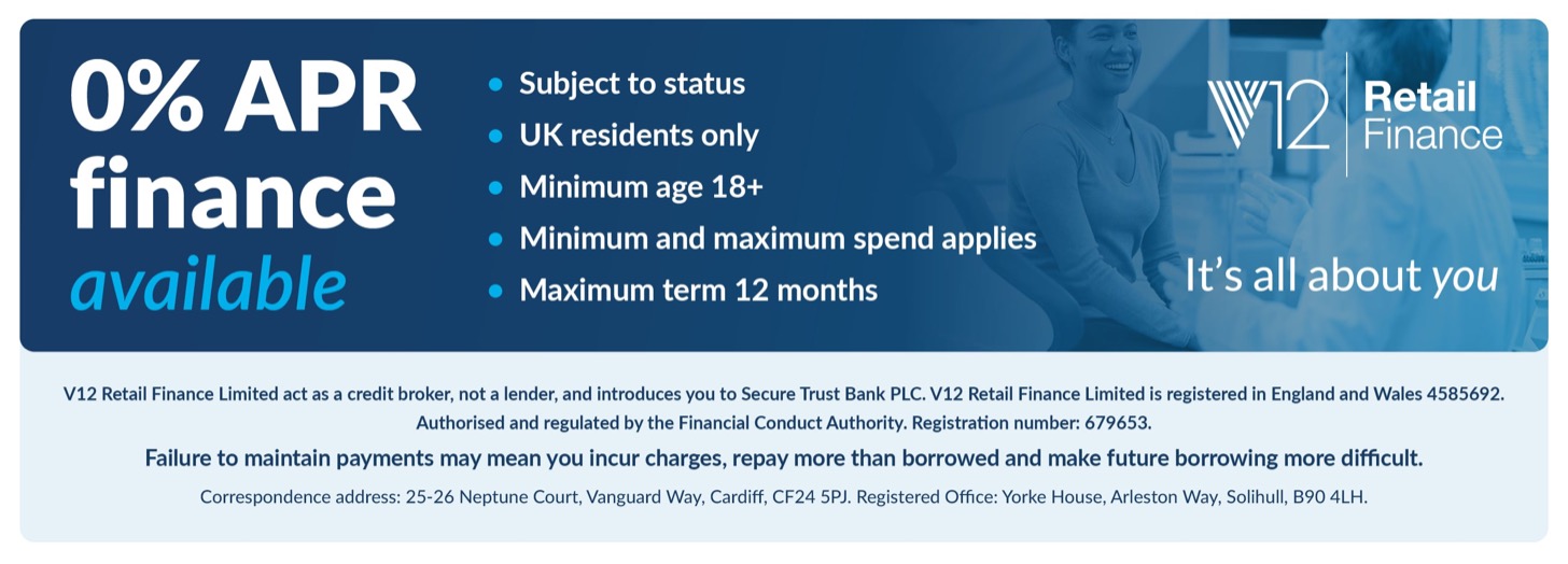 0% APR finance available - V12 Retail Finance disclosure